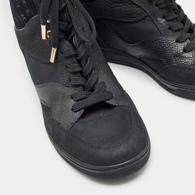 Pre Owned Louis Vuitton Black Suede and Leather Millenium Sneakers Size 35.5