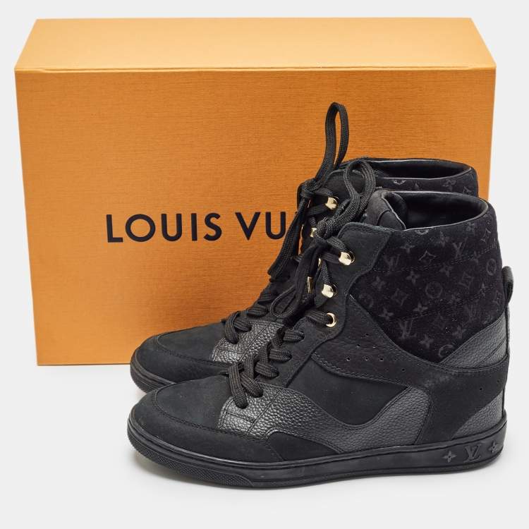 Pre Owned Louis Vuitton Black Suede and Leather Millenium Sneakers Size 35.5