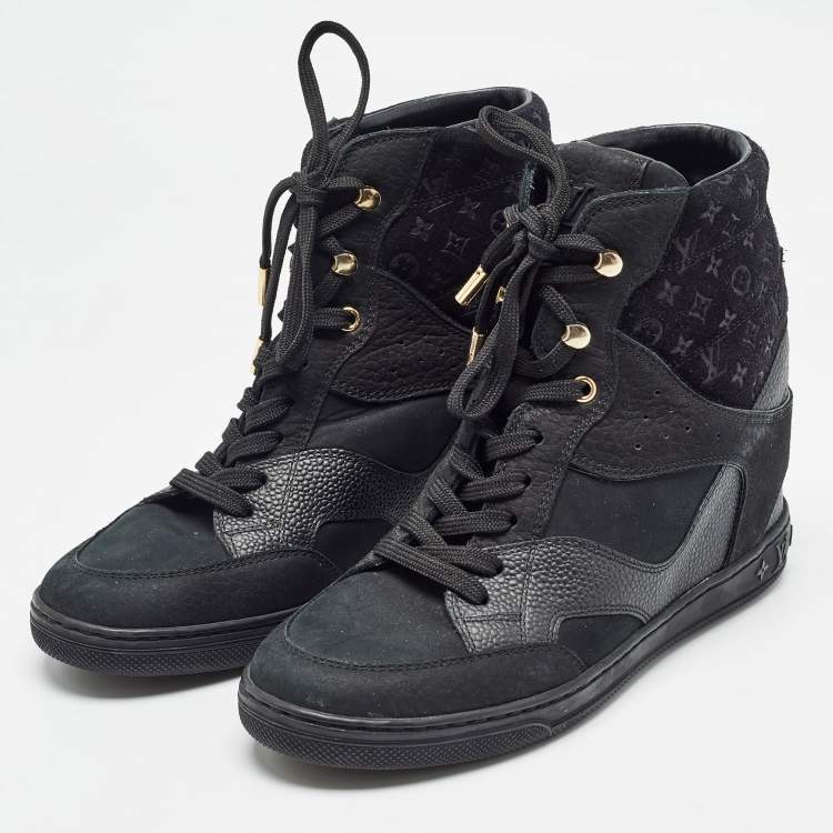 Pre Owned Louis Vuitton Black Suede and Leather Millenium Sneakers Size 35.5