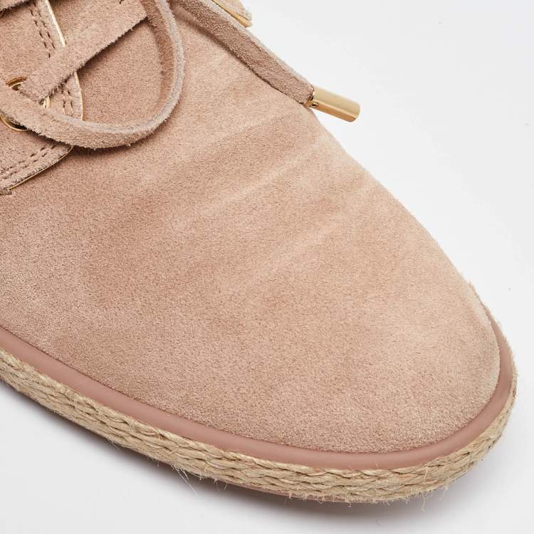 Pre Owned Louis Vuitton Dusty Pink Empreinte Suede Lace Up Booties Size 39