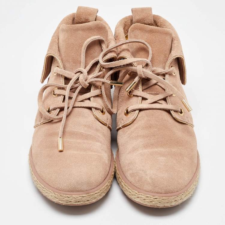 Pre Owned Louis Vuitton Dusty Pink Empreinte Suede Lace Up Booties Size 39