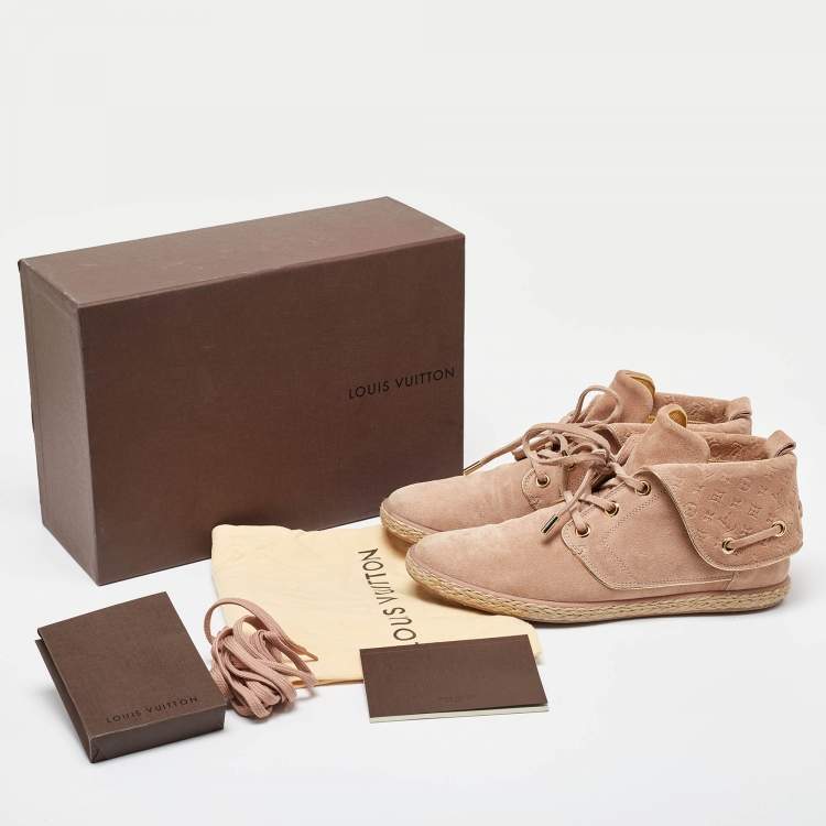 Pre Owned Louis Vuitton Dusty Pink Empreinte Suede Lace Up Booties Size 39