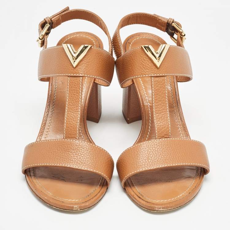 Pre Owned Louis Vuitton Brown Leather Bahiana Slingback Sandals Size 38.5