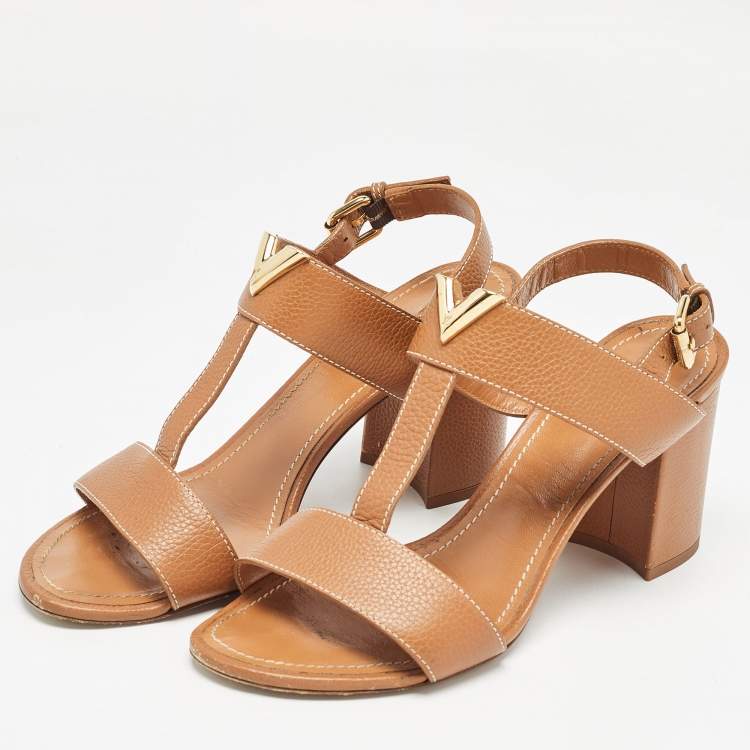Pre Owned Louis Vuitton Brown Leather Bahiana Slingback Sandals Size 38.5