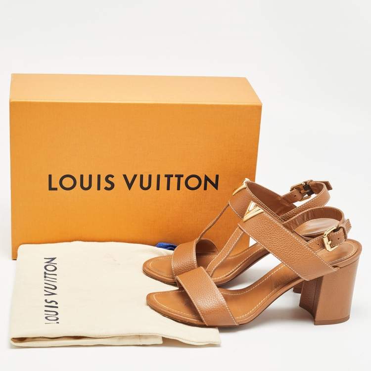 Pre Owned Louis Vuitton Brown Leather Bahiana Slingback Sandals Size 38.5