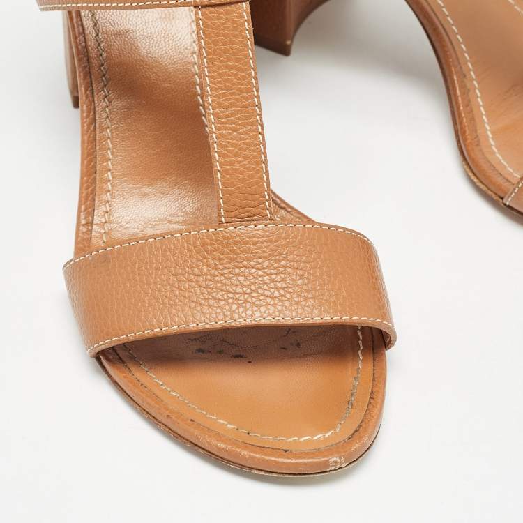 Pre Owned Louis Vuitton Brown Leather Bahiana Slingback Sandals Size 38.5