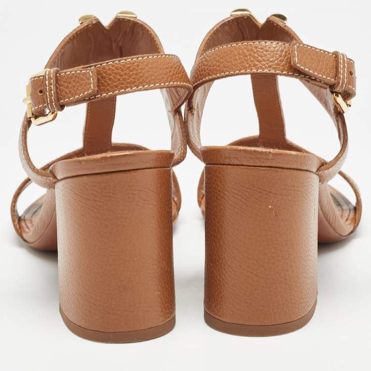 Pre Owned Louis Vuitton Brown Leather Bahiana Slingback Sandals Size 38.5