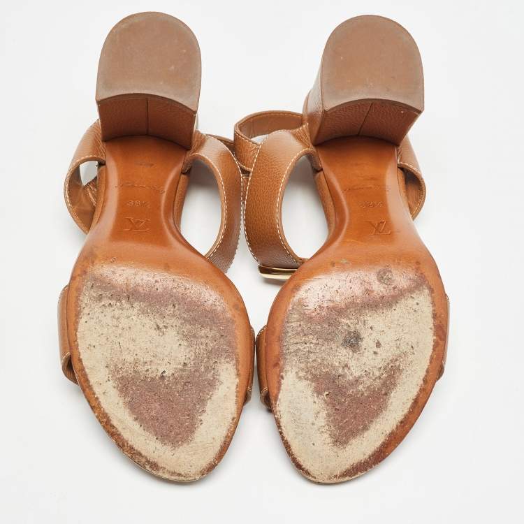 Pre Owned Louis Vuitton Brown Leather Bahiana Slingback Sandals Size 38.5