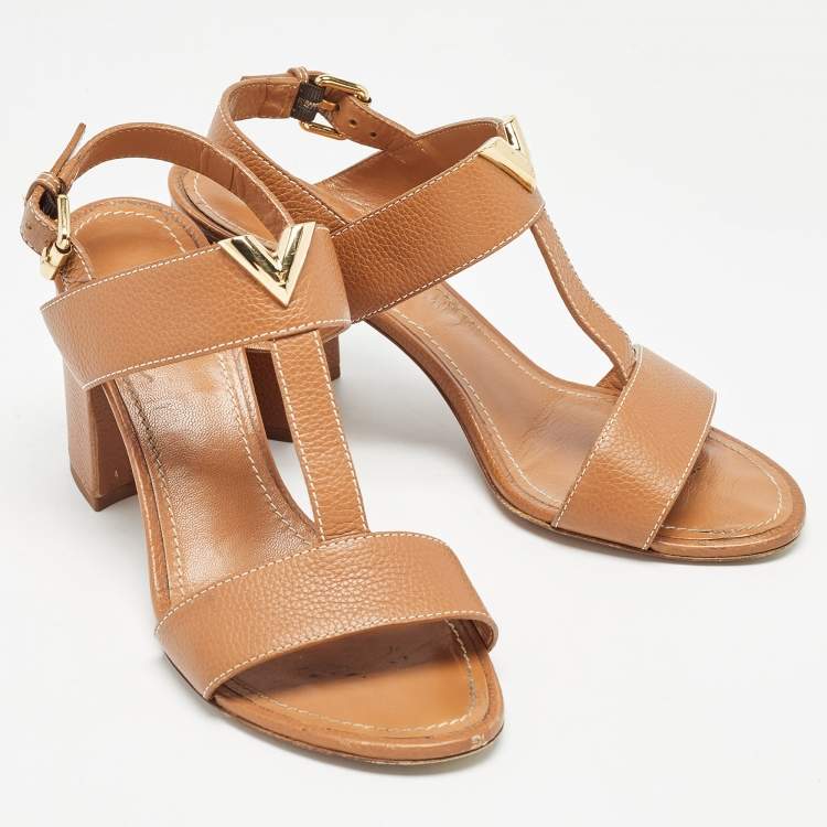 Pre Owned Louis Vuitton Brown Leather Bahiana Slingback Sandals Size 38.5