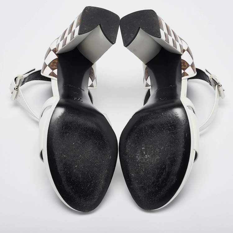 Pre Owned Louis Vuitton White/Brown Monogram Canvas and Leather Ankle Strap Sandals Size 39