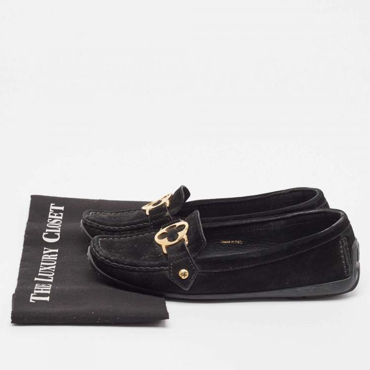 Pre Owned Louis Vuitton Black Suede Oxford Loafers  Size 39
