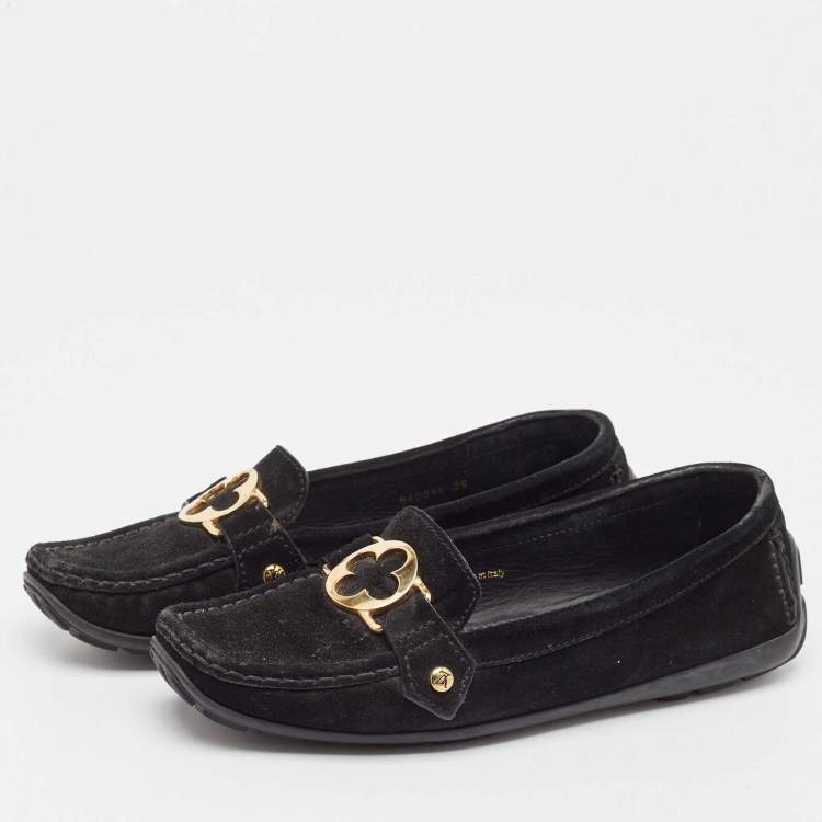 Pre Owned Louis Vuitton Black Suede Oxford Loafers  Size 39