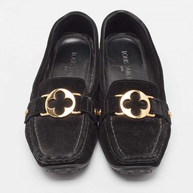 Pre Owned Louis Vuitton Black Suede Oxford Loafers  Size 39