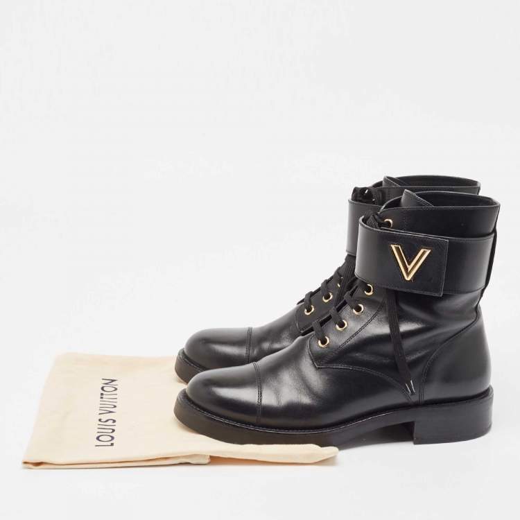 Pre Owned Louis Vuitton Black Leather Wonderland Ranger Boots Size 39
