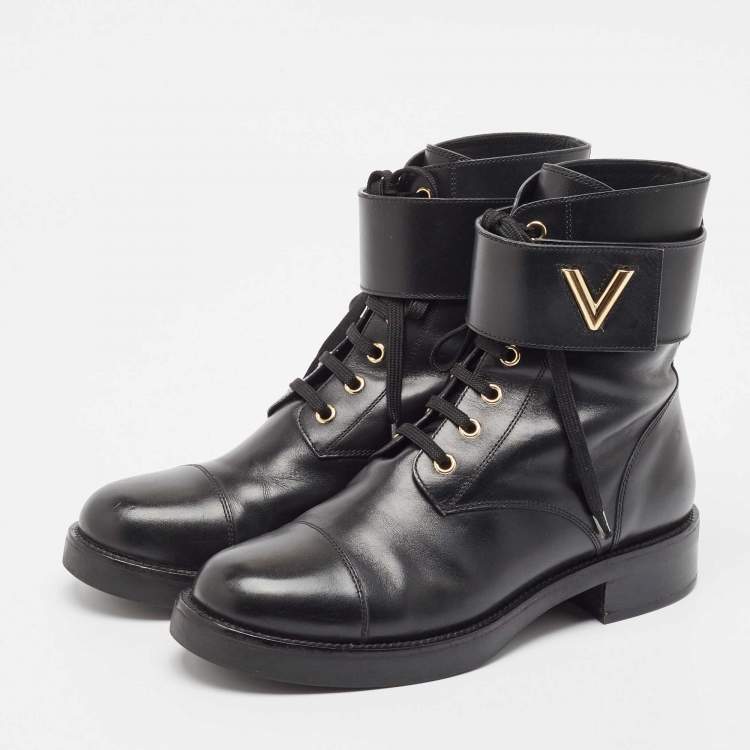 Pre Owned Louis Vuitton Black Leather Wonderland Ranger Boots Size 39