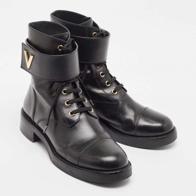 Pre Owned Louis Vuitton Black Leather Wonderland Ranger Boots Size 39