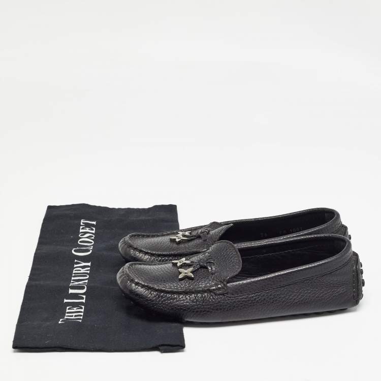 Pre Owned Louis Vuitton Black Leather Charm Loafers Size 36
