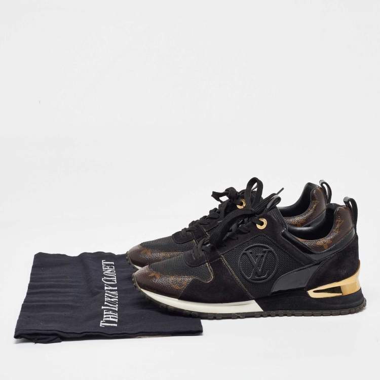 Pre Owned Louis Vuitton Black/Brown Monogram Canvas and Mesh Run Away Low Top Sneakers Size 37