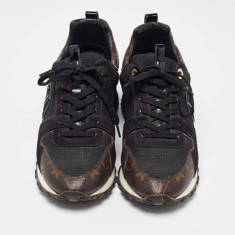 Pre Owned Louis Vuitton Black/Brown Monogram Canvas and Mesh Run Away Low Top Sneakers Size 37