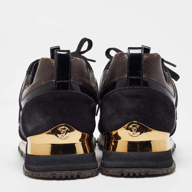 Pre Owned Louis Vuitton Black/Brown Monogram Canvas and Mesh Run Away Low Top Sneakers Size 37
