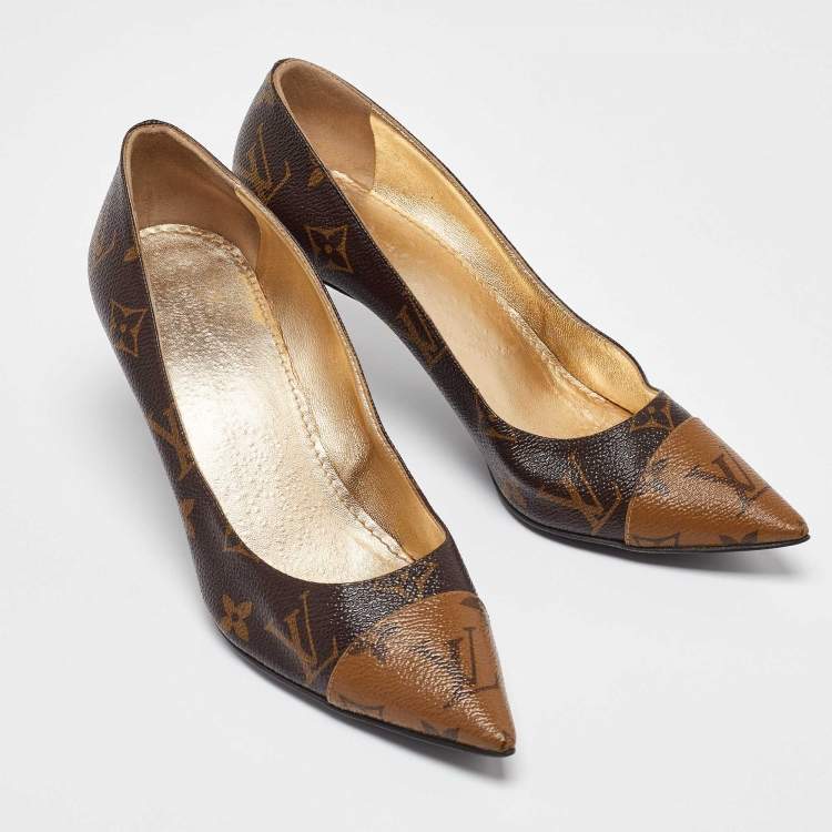 Pre Owned Louis Vuitton Brown/Beige Monogram Coated Canvas Heart Breaker Pointed Toe Pumps Size 37