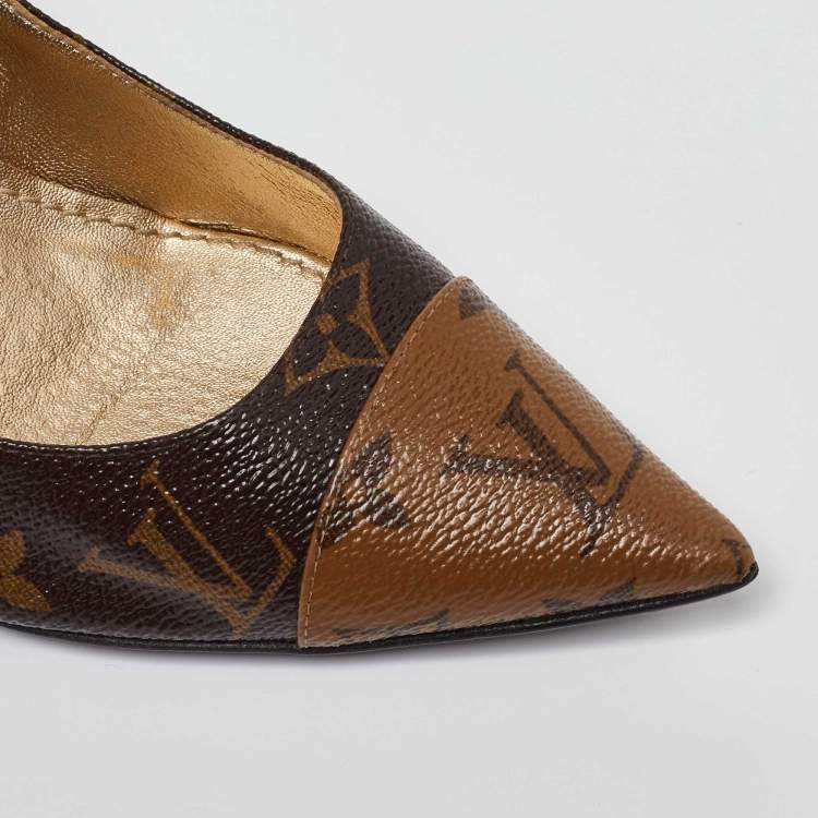 Pre Owned Louis Vuitton Brown/Beige Monogram Coated Canvas Heart Breaker Pointed Toe Pumps Size 37