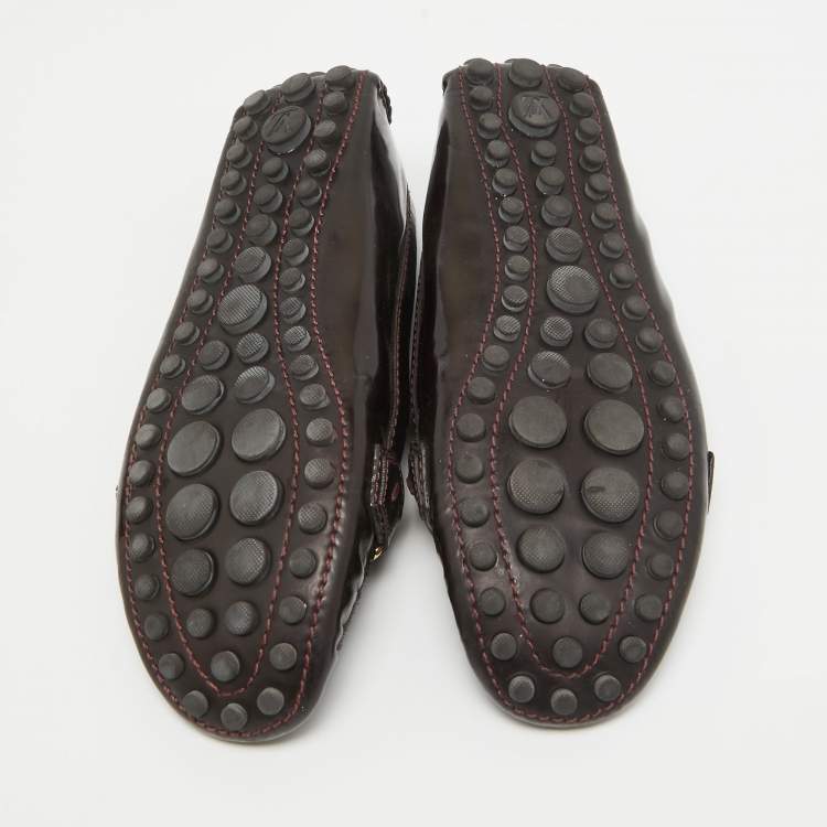 Pre Owned Louis Vuitton Burgundy Patent Leather Oxford Flats Size 37
