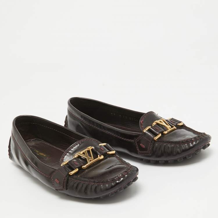 Pre Owned Louis Vuitton Burgundy Patent Leather Oxford Flats Size 37