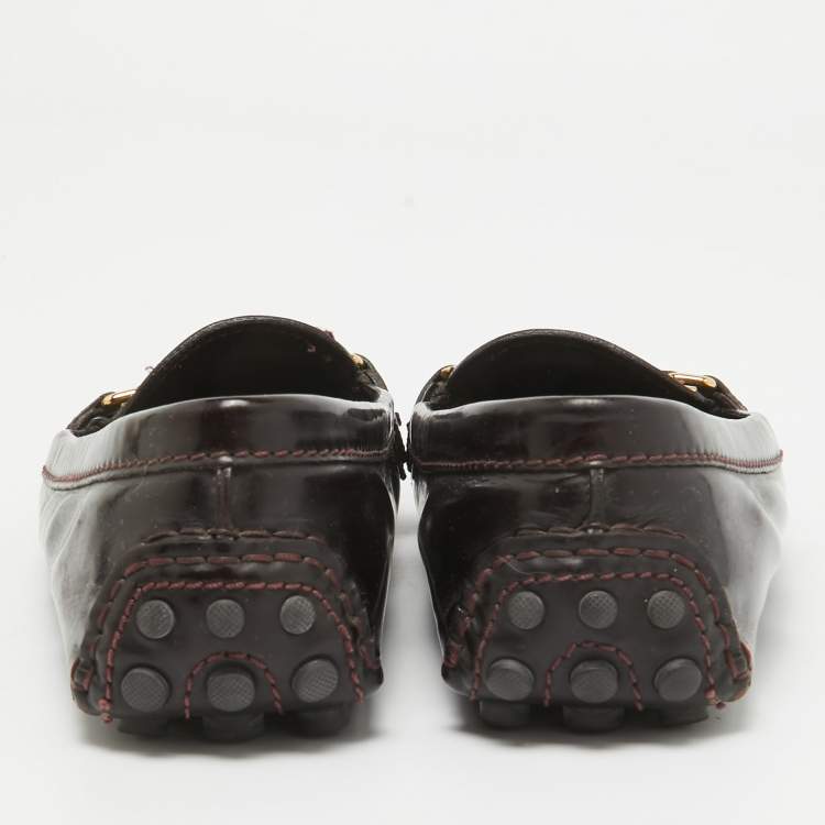 Pre Owned Louis Vuitton Burgundy Patent Leather Oxford Flats Size 37