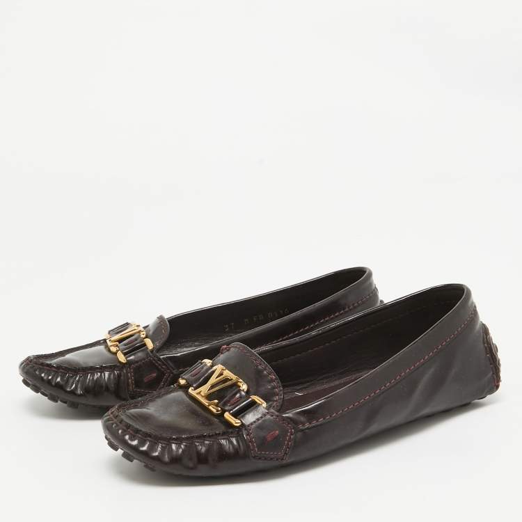 Pre Owned Louis Vuitton Burgundy Patent Leather Oxford Flats Size 37