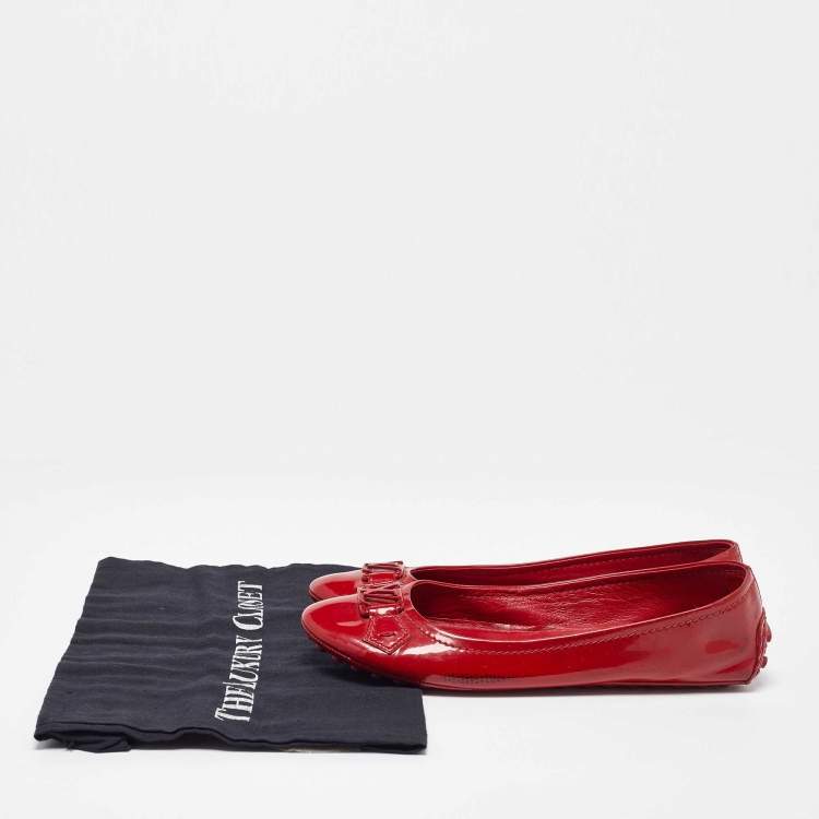 Pre Owned Louis Vuitton Red Patent Leather Oxford Ballet Flats Size 38