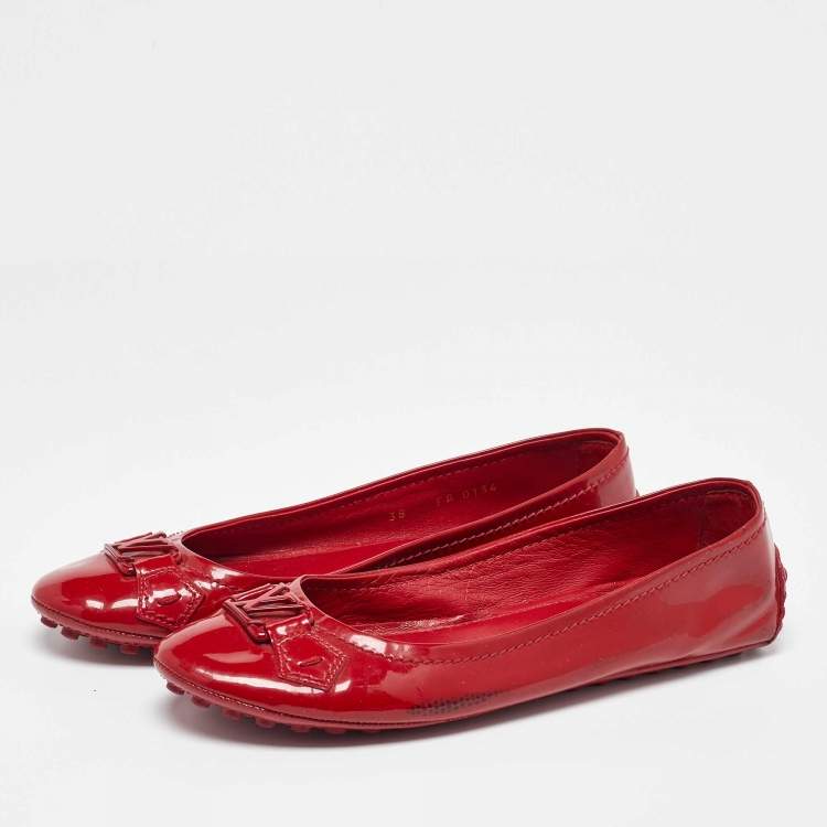 Pre Owned Louis Vuitton Red Patent Leather Oxford Ballet Flats Size 38
