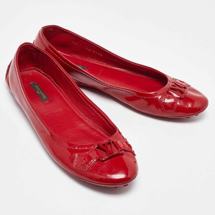 Pre Owned Louis Vuitton Red Patent Leather Oxford Ballet Flats Size 38