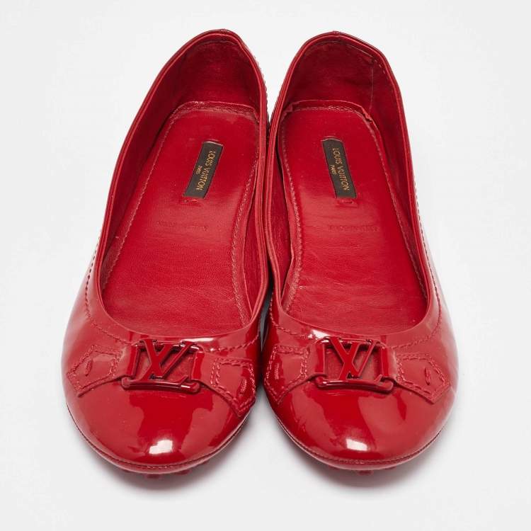 Pre Owned Louis Vuitton Red Patent Leather Oxford Ballet Flats Size 38