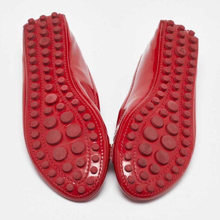 Pre Owned Louis Vuitton Red Patent Leather Oxford Ballet Flats Size 38