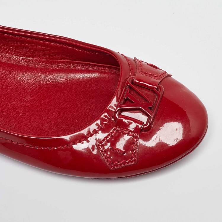 Pre Owned Louis Vuitton Red Patent Leather Oxford Ballet Flats Size 38