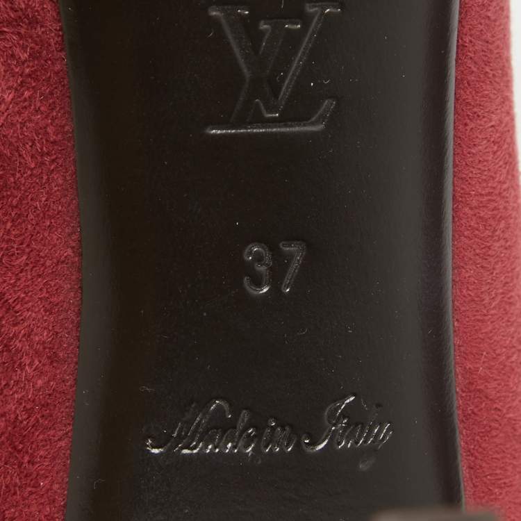 Pre Owned Louis Vuitton Red Suede Lock It Pumps Size 37