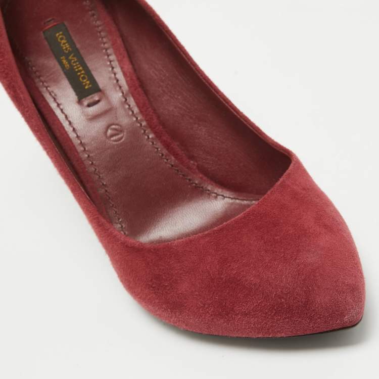 Pre Owned Louis Vuitton Red Suede Lock It Pumps Size 37