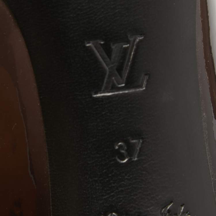 Pre Owned Louis Vuitton Black/Beige Patent Leather Fiance Bow Round Toe Pumps Size 37