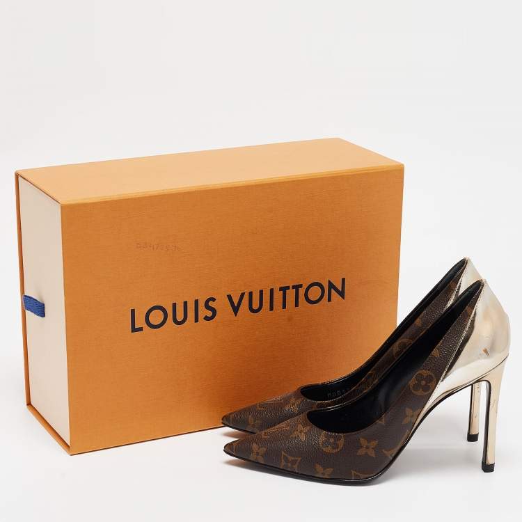 Pre Owned Louis Vuitton Brown Monogram Canvas and Leather Chérie Pumps Size 37.5