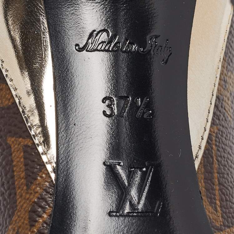 Pre Owned Louis Vuitton Brown Monogram Canvas and Leather Chérie Pumps Size 37.5