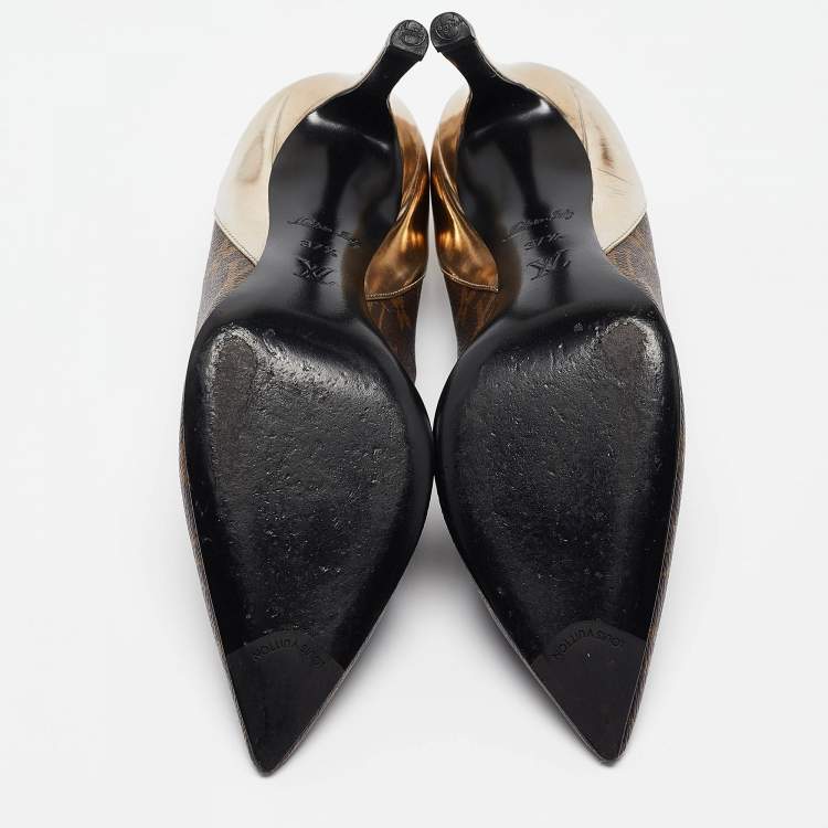 Pre Owned Louis Vuitton Brown Monogram Canvas and Leather Chérie Pumps Size 37.5