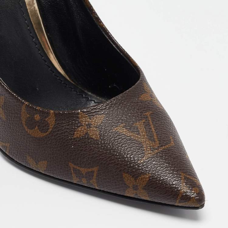 Pre Owned Louis Vuitton Brown Monogram Canvas and Leather Chérie Pumps Size 37.5