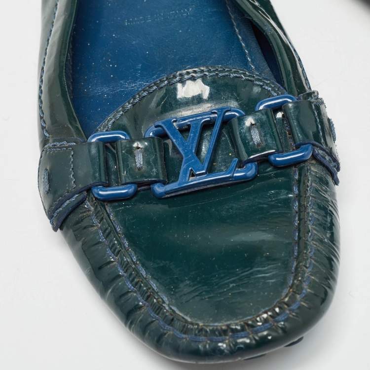 Pre Owned Louis Vuitton Green Patent Oxford Flats Size 36