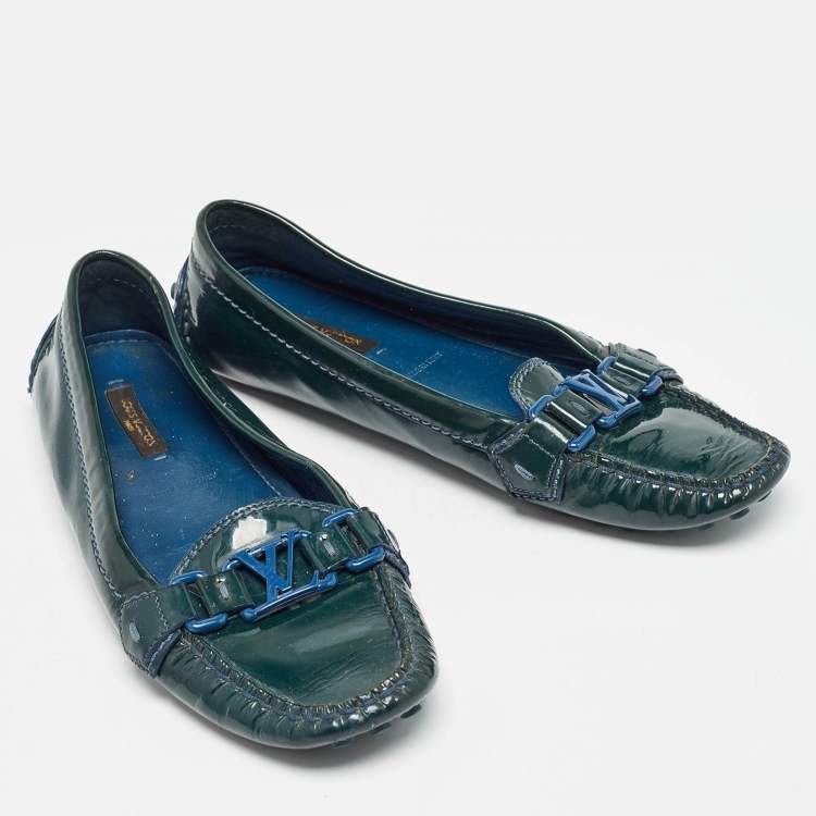 Pre Owned Louis Vuitton Green Patent Oxford Flats Size 36