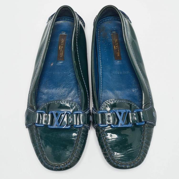 Pre Owned Louis Vuitton Green Patent Oxford Flats Size 36