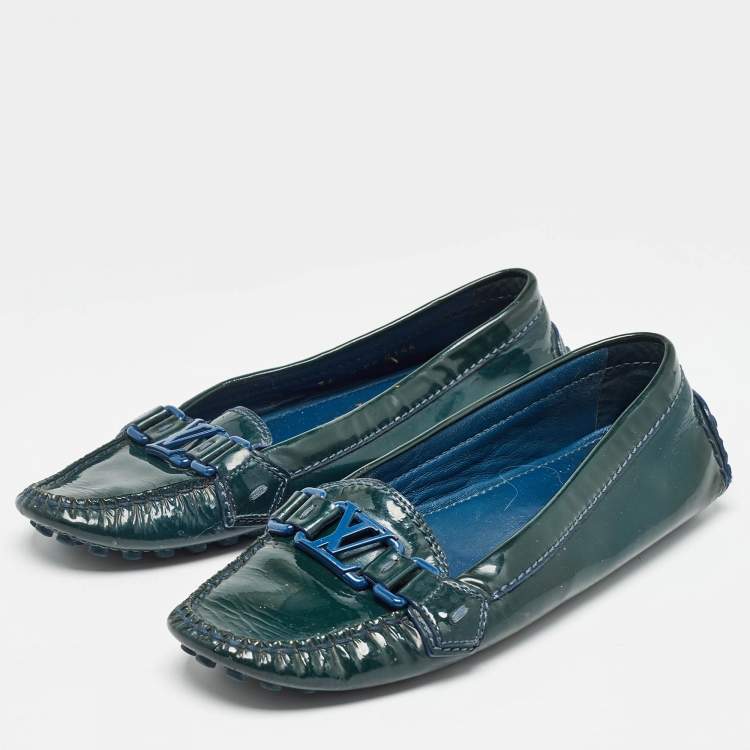 Pre Owned Louis Vuitton Green Patent Oxford Flats Size 36