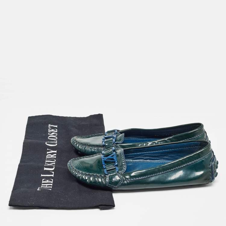 Pre Owned Louis Vuitton Green Patent Oxford Flats Size 36