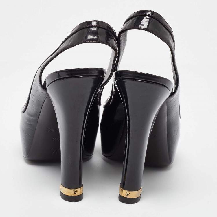 Pre Owned Louis Vuitton Brown Monogram Embossed Patent Leather Tamara Slingback Pumps Size 39.5