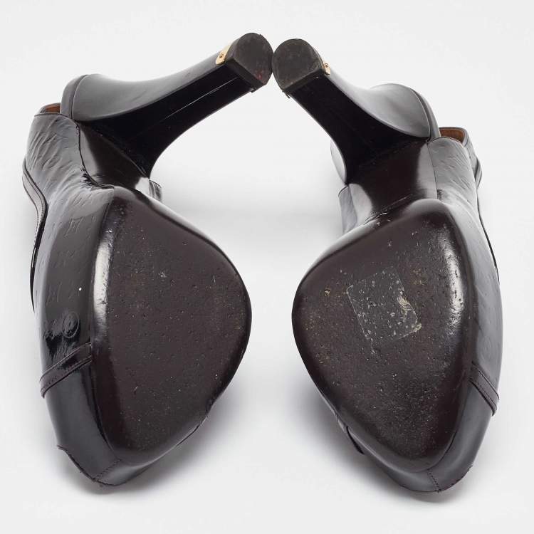 Pre Owned Louis Vuitton Brown Monogram Embossed Patent Leather Tamara Slingback Pumps Size 39.5